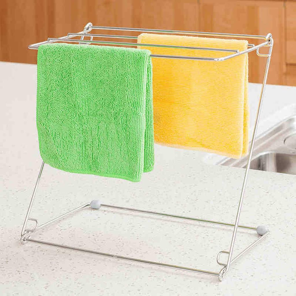 NOELAMOUR Towel Rack, Dishcloth Stand, Stainless Steel, Tabletop Dishcloth Hanger, Foldable Towel St