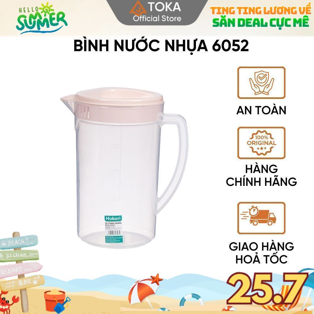 Bình Nước Nhựa, Ca Đựng Nước Trong 2.5L Việt Nhật 6052 - Có Nắp Đậy Lưới Lọc - TOKA