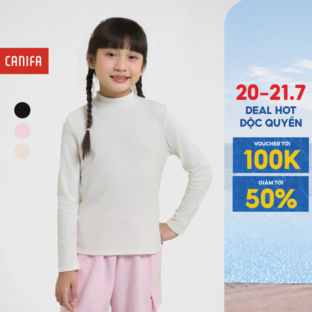Áo giữ nhiệt bé gái CANIFA dài tay cổ 3p 1IT25W003