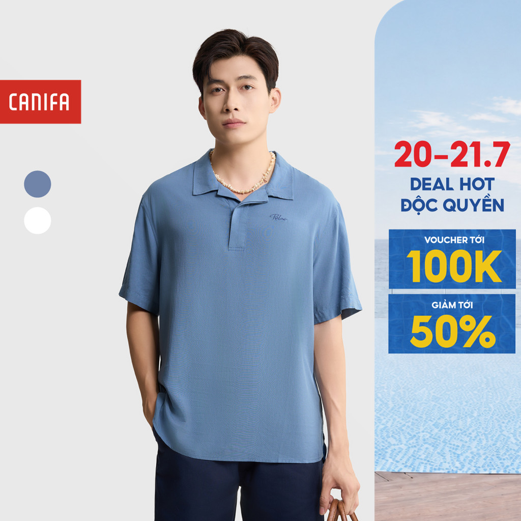Áo sơ mi nam cộc tay CANIFA cổ bẻ form rộng chất liệu viscose thoáng mát 8TH25S001