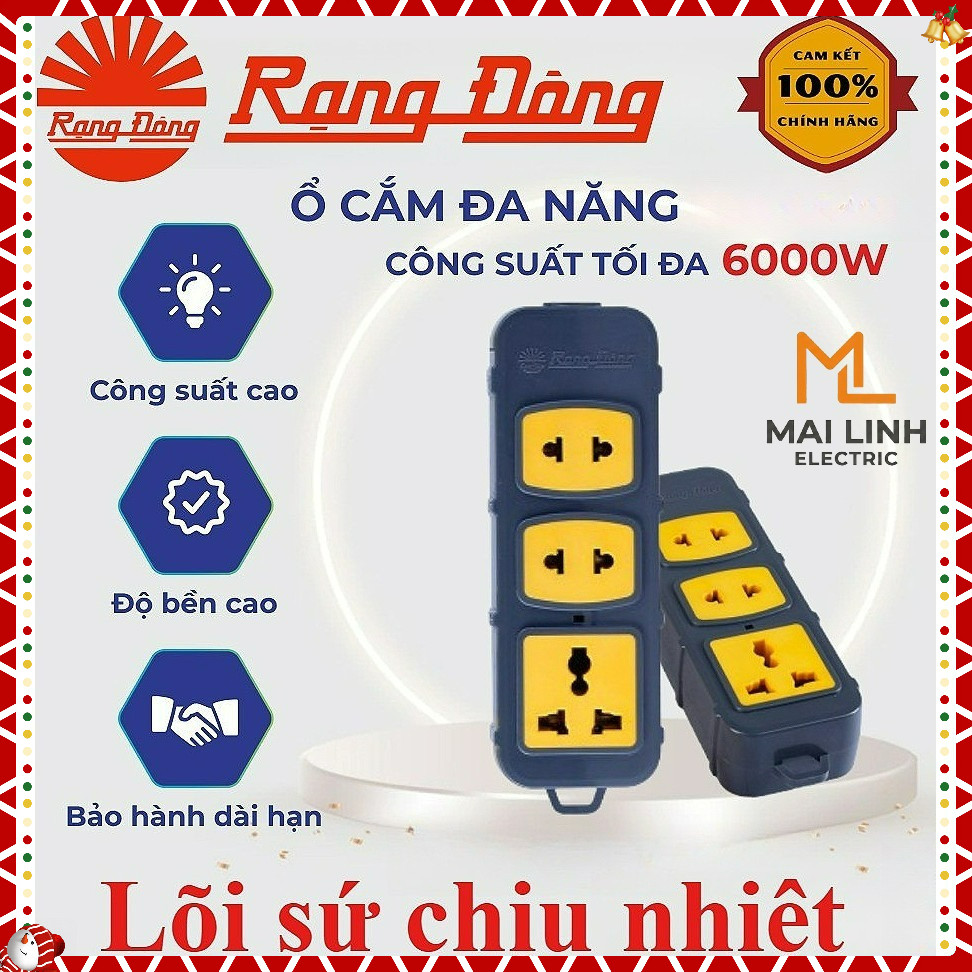 Ổ cắm điện đa năng Rạng Đông công suất cao 6000W (Không Dây) - Siêu chịu tải - Lõi sứ chịu nhiệt - M