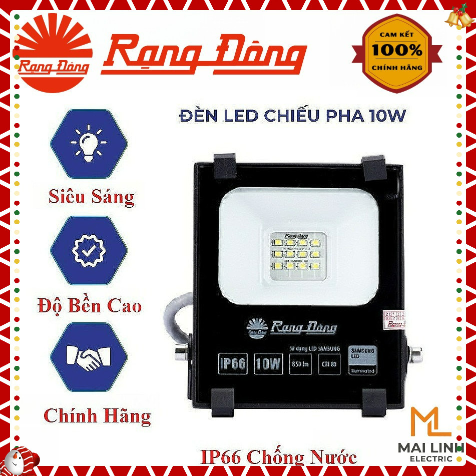 Đèn Led Chiếu Pha 10W Rạng Đông - IP66 chống nước ngoài trời -Hàng công trình chất lượng - Model: CP
