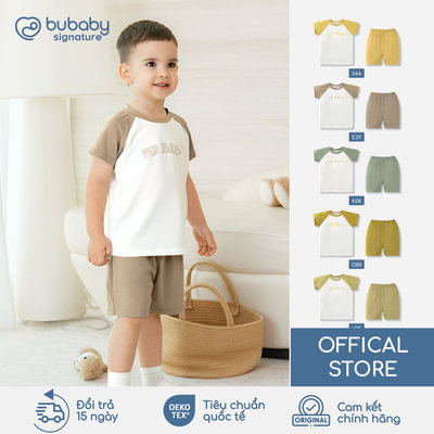 Bộ quần áo ngắn cộc in logo Bu Baby, bộ cộc thoáng mát, bộ cộc thời trang, bộ cộc trẻ em | SBC130401