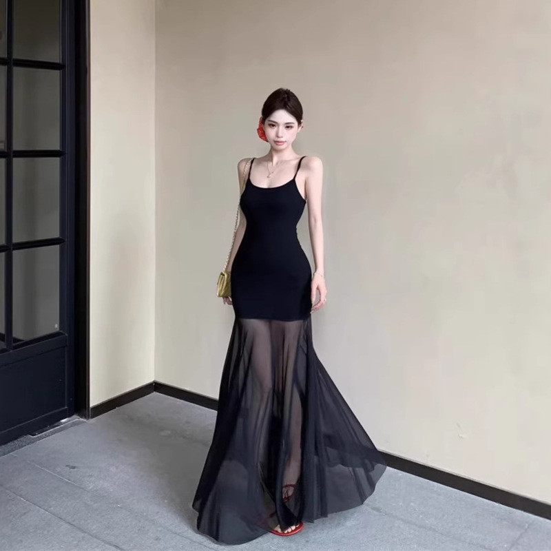 Cold Art Series Gạc Khâu Dệt Kim Suspender Váy Nữ Pure Desire Cổ Chữ U Co Giãn Off-the-S