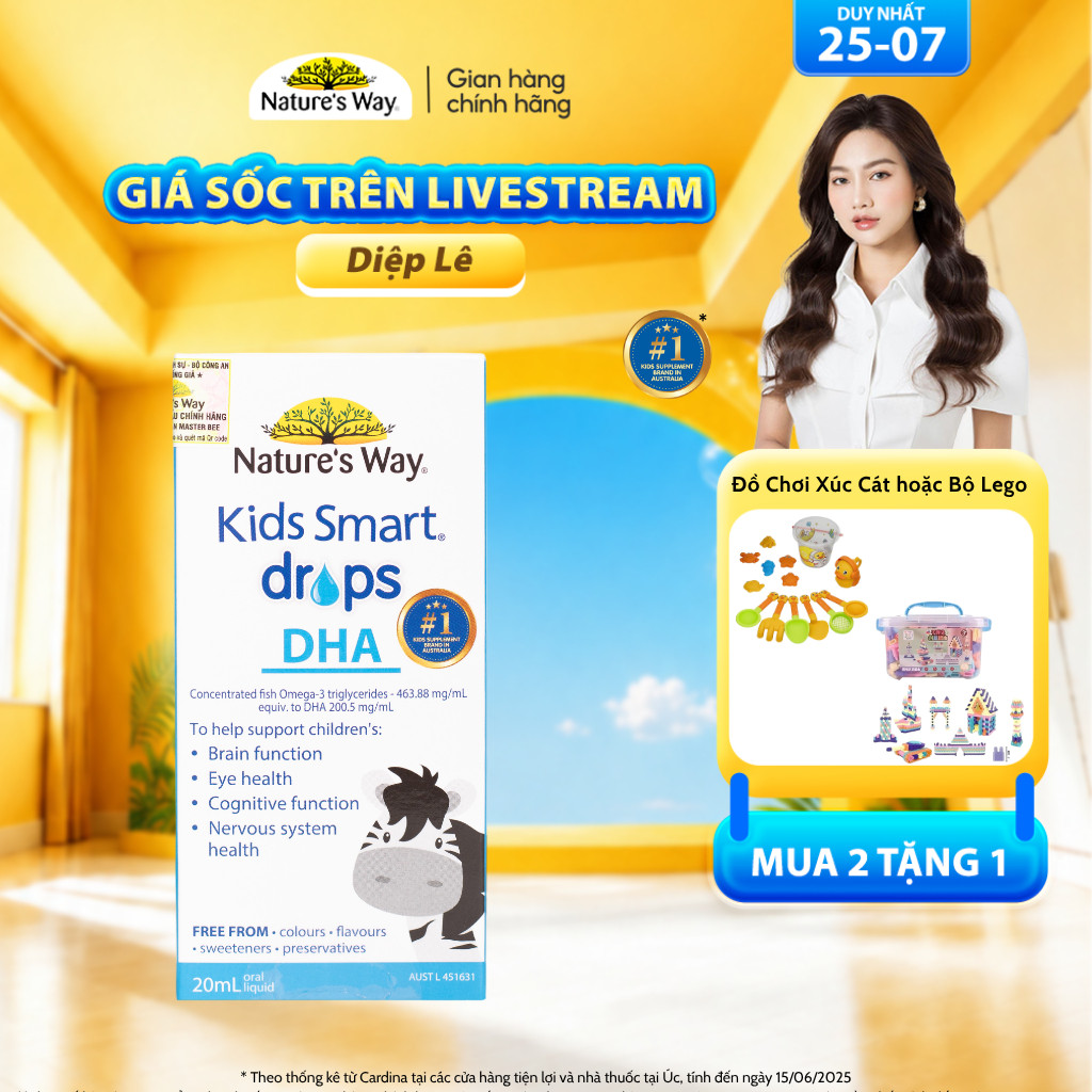 DHA Drops Nature's Way Kids Smart Bổ Sung DHA, Omega 3, Thành Phần Dầu Cá RTG Hỗ Trợ Tốt Cho Não Và 