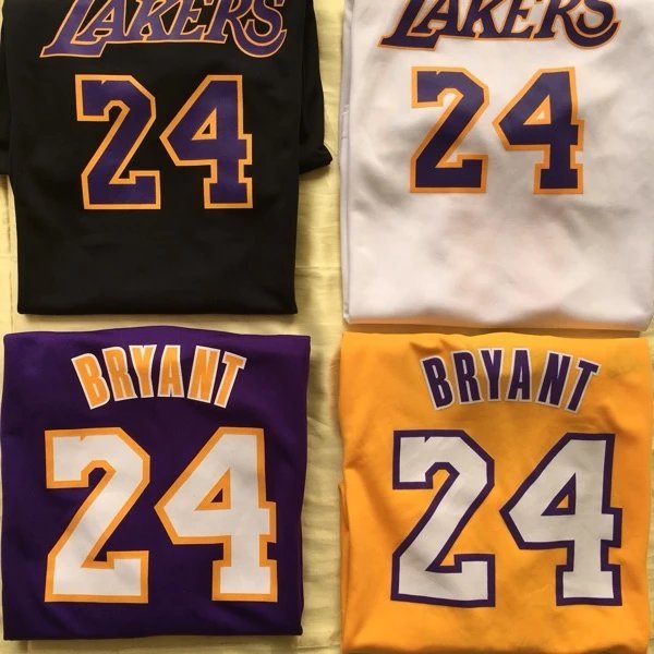 Lakers Không. Áo đấu cổ điển Kobe 8 số Áo đấu trường trung học 33 số 24 Lưới Thêu Nam Nữ Áo Thun Đồn