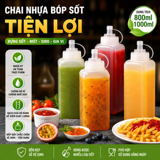 【800/1000ml】Chai Đựng Tương Ớt，Chai nước sốt ép đùn bằng nhựa cỡ nòng lớn，Chai nhựa đựng sốt/mứt có nắp