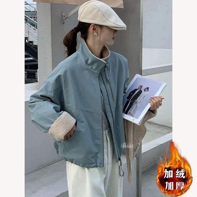 Lông Cừu Lót Cừu Len Ngắn Parka Vượt Qua Nữ Nhỏ 2026 Mùa Đông Phiên Bản Hàn Quốc Hợp Thời Trang Áo K