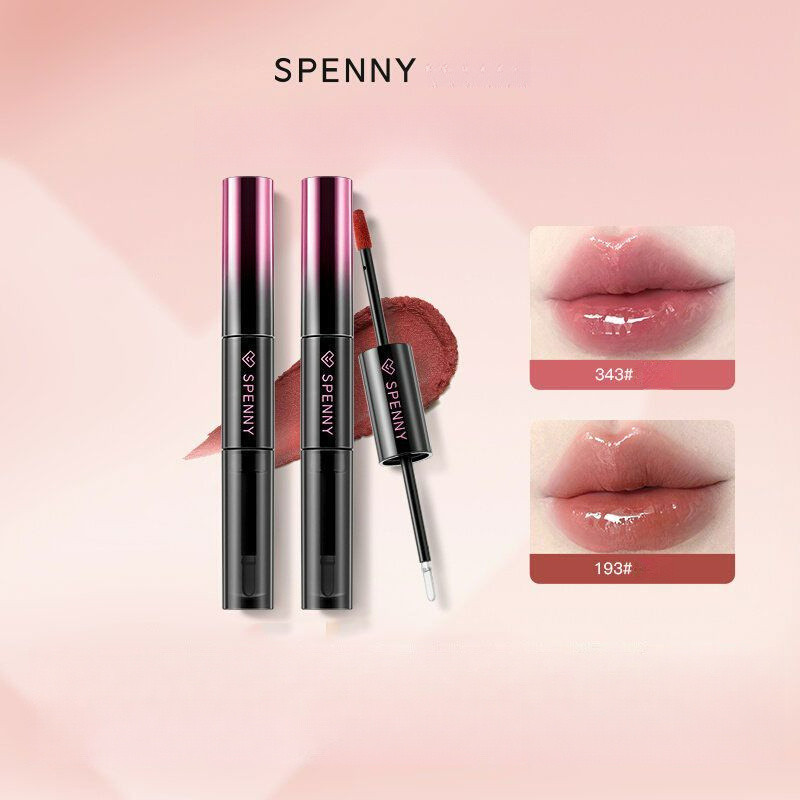 Spenny Dual-Ended Lip Glaze, Mirror Water Gloss Plump Lips Lip Mud, Son môi không chuyển