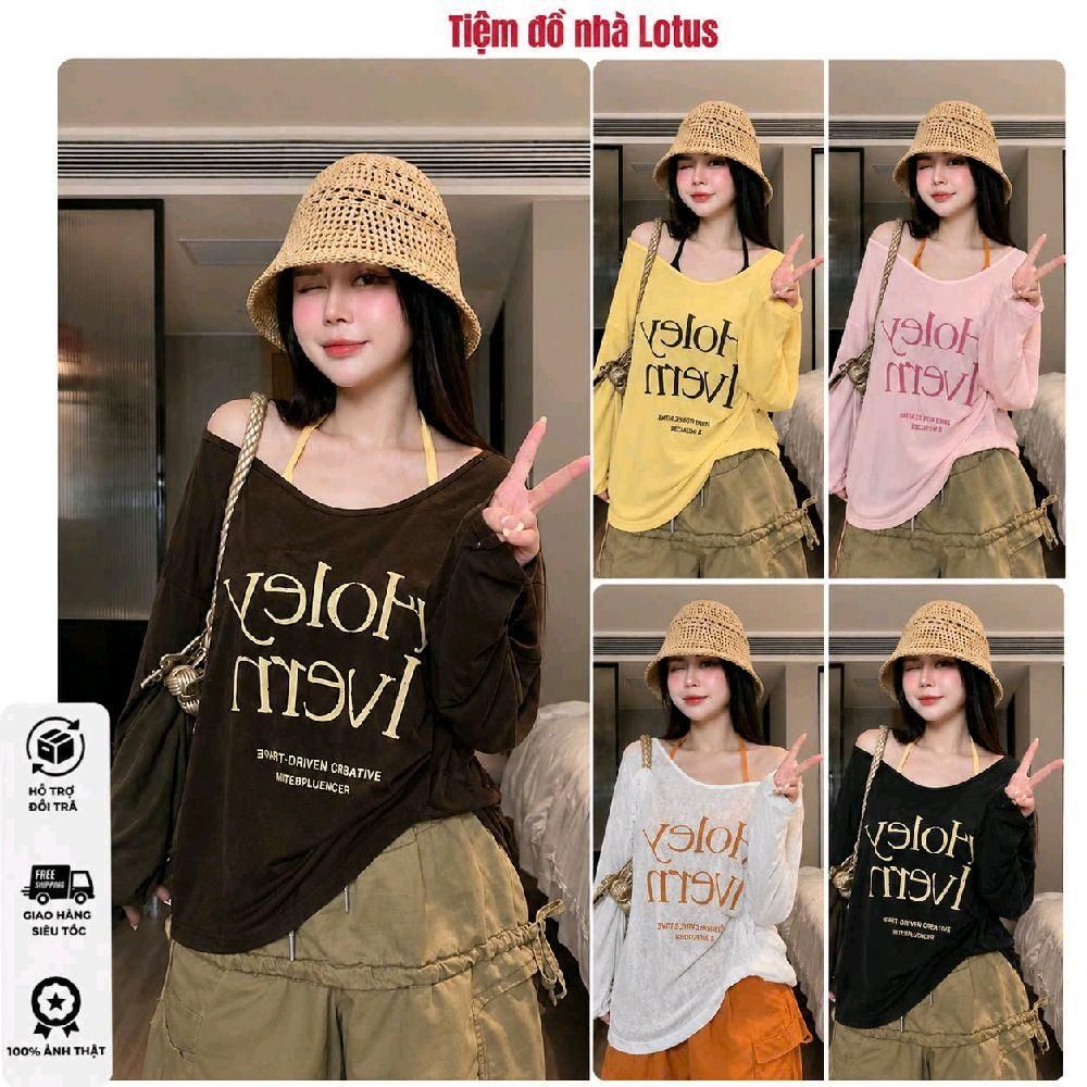[Kèm Áo Trong] A191 - Áo Thun Mỏng Dài Tay Oversize Chữ HOLEY IVERN Nhiều Kiểu Năng Động, Trẻ Trung 