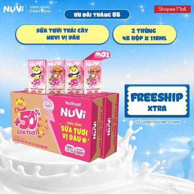 Combo 2 Thùng 48 Hộp Thức Uống Sữa Tươi Trái Cây NuVi Vị Dâu 110ml