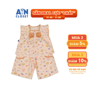Bộ quần áo Lửng bé gái hoạ tiết Nơ Nhí Cam Lanh lụa - AICDBGRCGAWS - AIN Closet