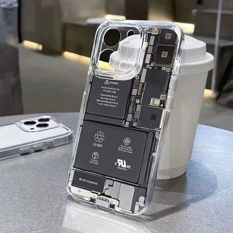 Ốp điện thoại trong suốt trọn gói pin giả vui nhộn Thích hợp cho iPhone 14 15 XR 17 Pro Max 16 ProMa