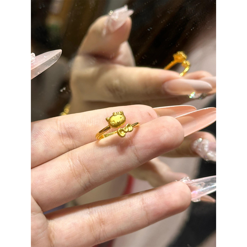 Vàng 18k helloKitty Mèo Nhẫn Nữ 999 Vàng KT Mèo Nhẫn Phong Cách Mới Nơ Nhẫn Vàng Cho Bạn Gái