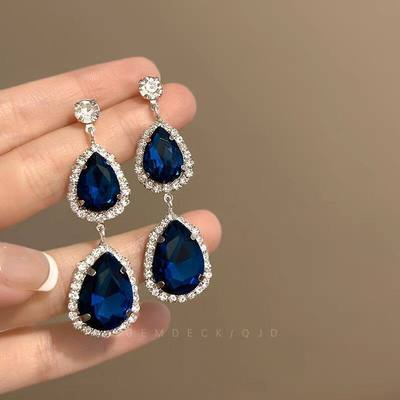 Pinkdudu Xanh Zirconia Giọt Nước Bông Tai Pháp Vintage Pha Lê Dangles Lấp Lánh Cung Điện Phong Cách Trang Sức Cho Nữ PD2664