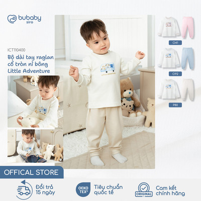 Bộ quần áo dài tay nỉ bông Little Adventure BU Baby, bộ dài bé trai bé gái thu đông | ICT110400