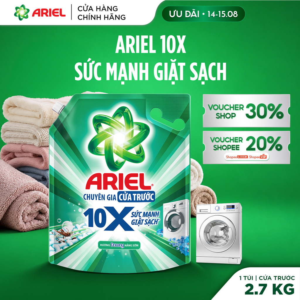 [LIVE] Nước Giặt Cửa Trước ARIEL 10X Giặt Nhanh 2.7KG