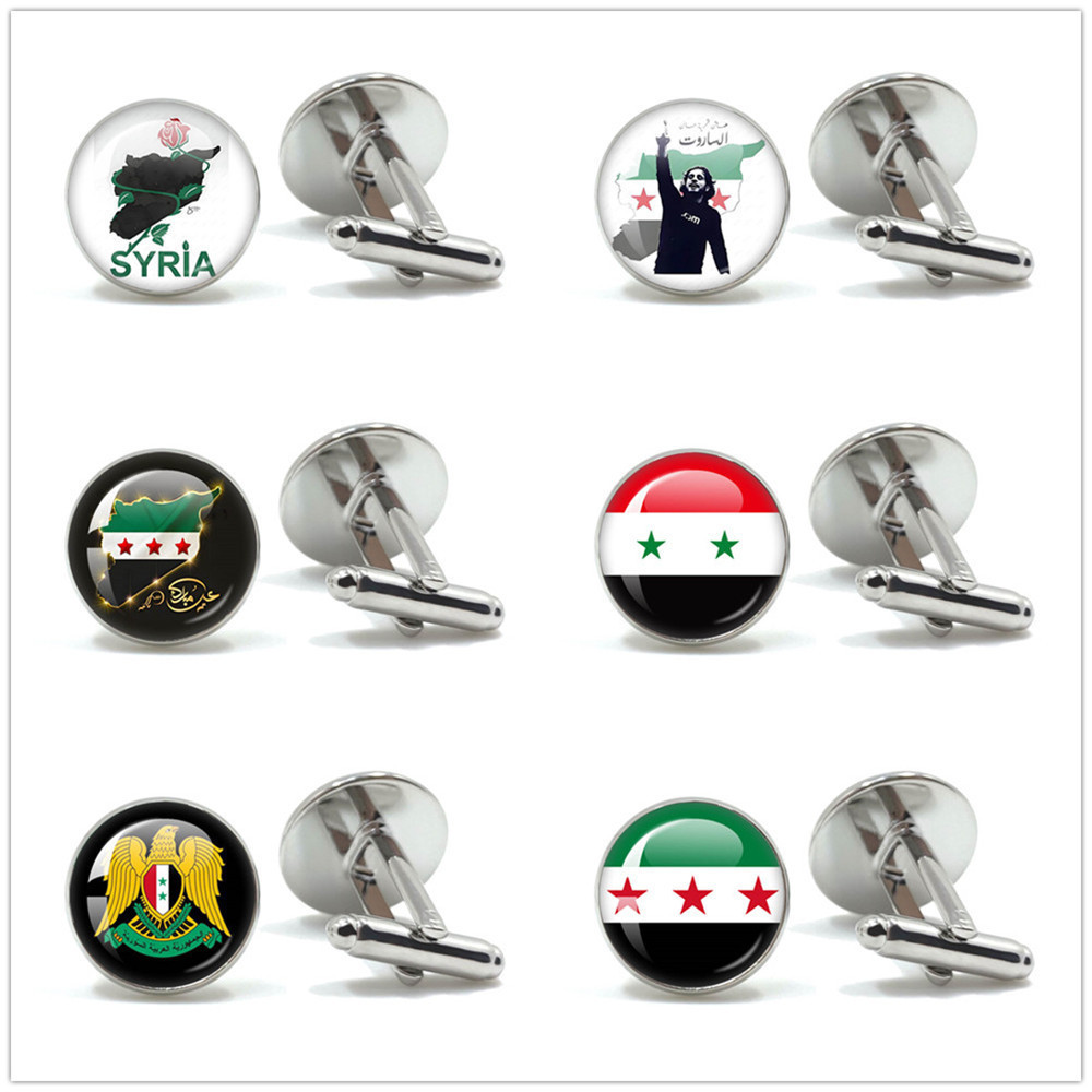 Cờ Syria Khuy măng sét Thời gian Đá quý Cờ sáng tạo độc đáo Phụ kiện khuy măng sét