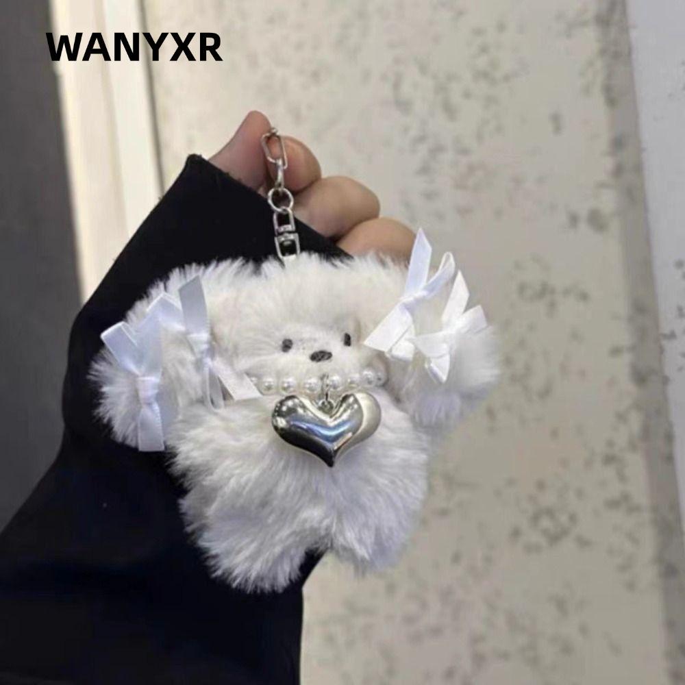 Mặt dây chuyền móc khóa chó sang trọng WANYXR, Móc khóa chó con nơ nhẹ, Túi ba lô Cotton PP di động quyến rũ Quà tặng cho nữ