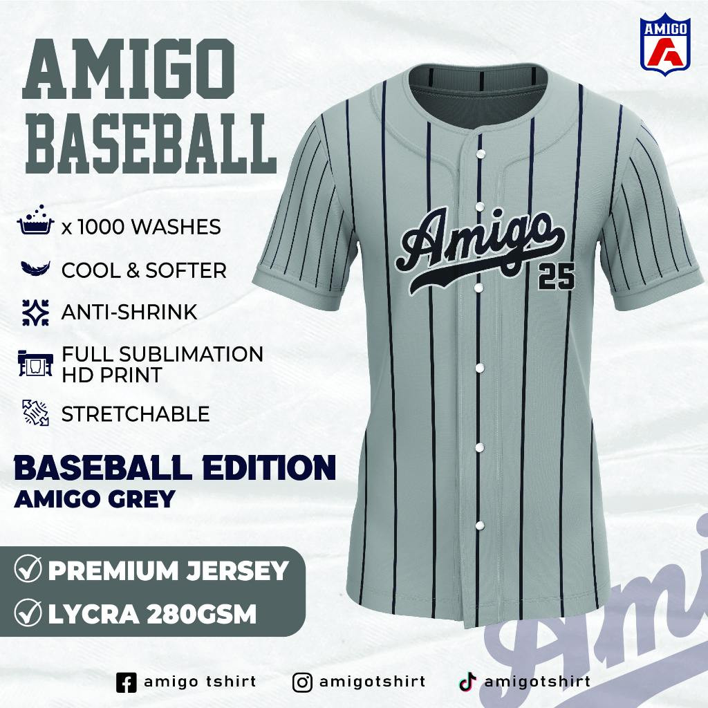 AMIGO BASEBALL JERSEY Microfiber Jersey áo thun Baju Lelaki Unisex jersi baju Malaysia virus jersey 