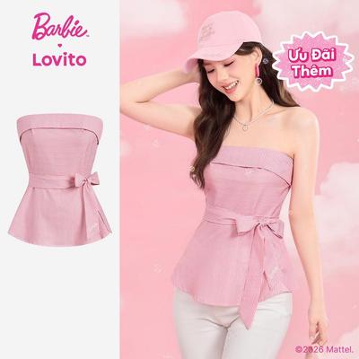 Barbie™ X Lovito thanh lịch Áo kiểu nữ mùa xuân/hè hồng buộc nơ trước phong cách TKBL4PAD006