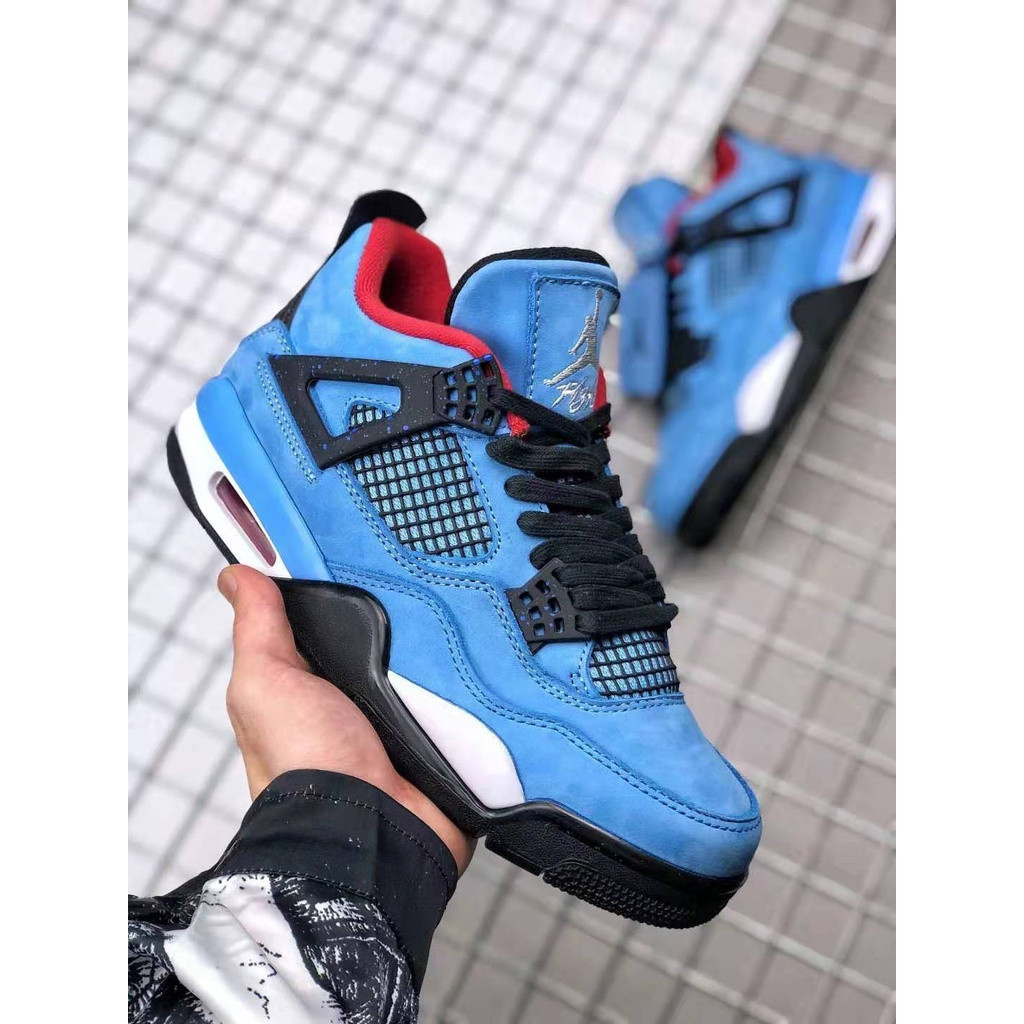 Hàng có sẵn AJ4 Travis Scott Cactus Jack X Jordan4 giày bóng rổ cổ điển cao cấp màu xanh M6ZL
