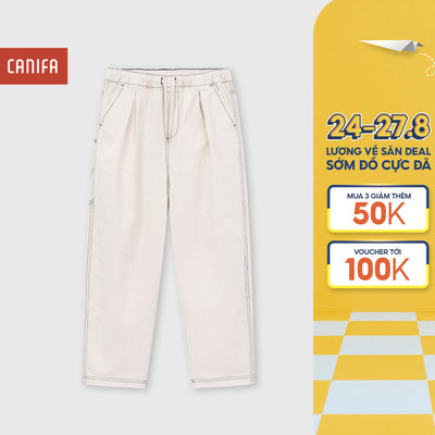 Quần kaki bé trai CANIFA quần dài họa tiết chỉ nổi cạp chun co giãn 2BK26C001