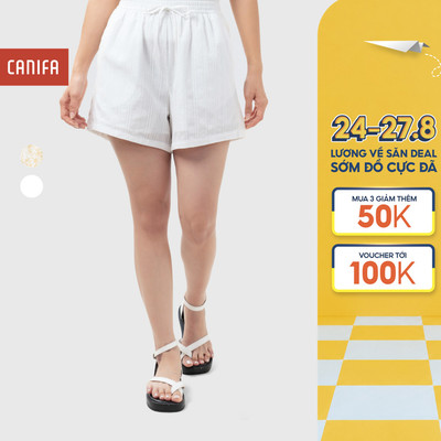 Quần short nữ CANIFA cạp chun co giãn chất cotton mềm thoáng khí in họa tiết 6BS26S010