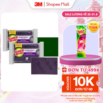 Combo 2 Cước Rửa Chén Siêu Mạnh 3M™ Scotch-Brite®, siêu mạnh, 4 miếng/gói, Làm sạch các vết bẩn cứng đầu