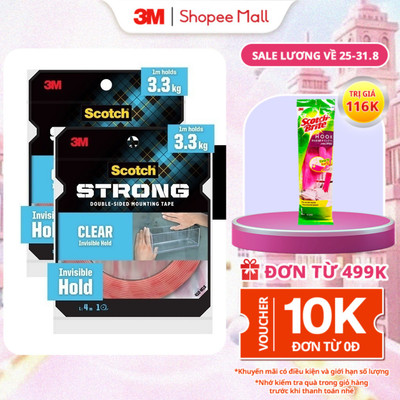 Combo 2 Băng keo hai mặt trong suốt 3M™ Scotch® 410-M19 -Dính siêu tốt,độ bền cao,chống tia UV,kéo nhẹ nhàng,cắt dễ dàng