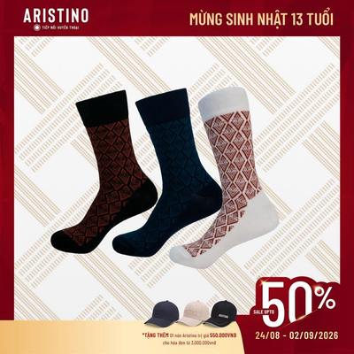Tất Nam Cổ Cao Trên Bắp chân Họa Tiết Aristino 100% Cotton dệt Jacquard thoáng khí ASC061