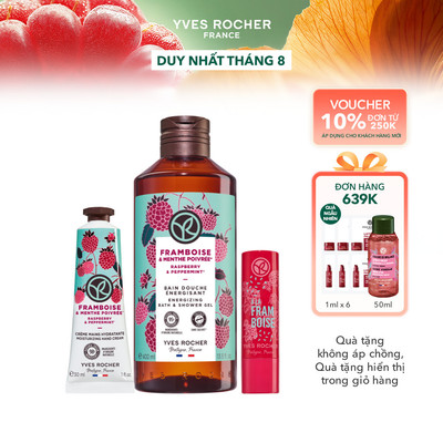 Bộ 3 sản phẩm Yves Rocher: Sữa tắm dạng gel 400ml - Kem dưỡng da tay 30ml - Son dưỡng không màu 4.8g