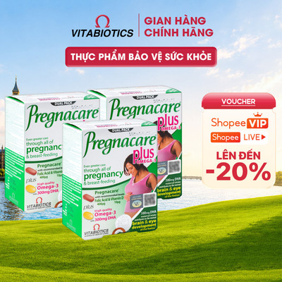 Bộ 3 TPBVSK Vitabiotics PREGNACARE PLUS Bổ Sung Sắt, Kẽm, Axit Folic, DHA Cho Phụ Nữ Mang Thai & Cho Con Bú, 56 Viên