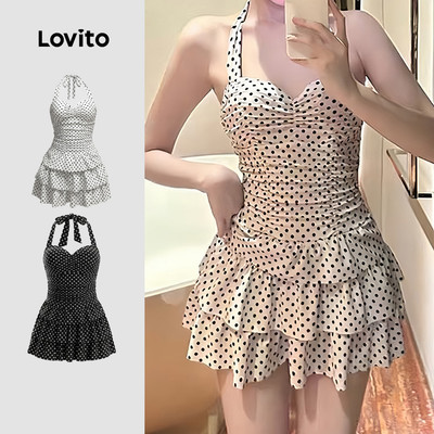 Đồ bơi 1 mảnh nữ Lovito Kỳ nghỉ trắng xuân hè tầng phong cách LNE141046