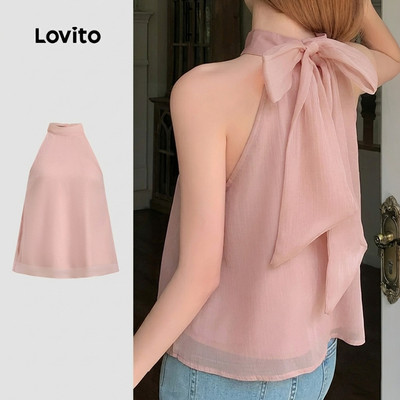 Lovito Áo nữ thường ngày hai lớp buộc dây màu hồng mùa xuân/hè cho đám cưới/phù dâu/dự tiệc trang trọng LK4ED643