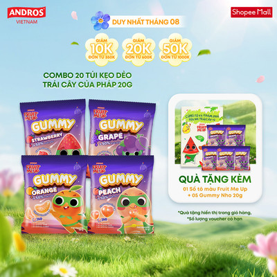 Kẹo Dẻo Trái Cây Gummy 20G (Combo 8 Túi & 10 Túi) - Nhập Khẩu Từ Pháp Của Pháp - ANDROS FRUIT ME UP GUMMY