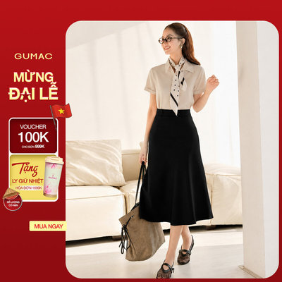 Chân Váy Nữ GUMAC Form A Nhẹ Nữ Tính Lưng Rời Con Đỉa Gập Đôi Cách Điệu LVG0405