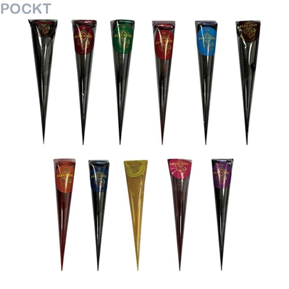 POCKT Henna Tattoo Cream, Hình nón dán Henna bán vĩnh viễn tạm thời, Kem Henna Nâu đen Dễ sử dụng Ke