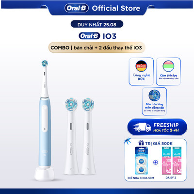 Combo Bàn Chải Điện Oral B Chính Hãng IO3 Và 2 Đầu Thay Thế Làm Sạch Sâu Từng Kẽ Răng,Công Nghệ Chuyển Động 360 Độ