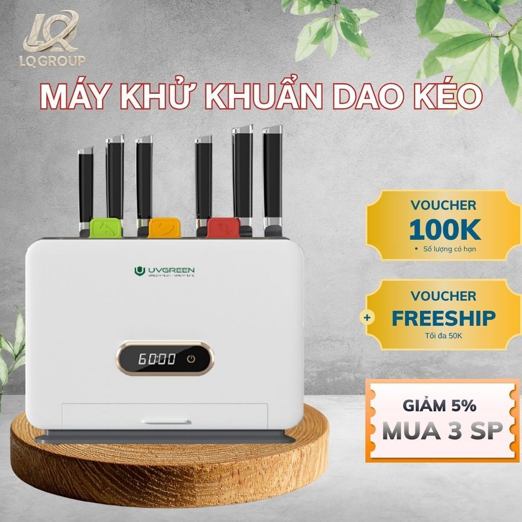 LQ- [TẶNG 3 THỚT] Máy Tiệt Trùng Sấy Khô Dao Thớt UVGREEN KK100, Sấy Khô 70’C, UVC LED, Bảo Hành 12T