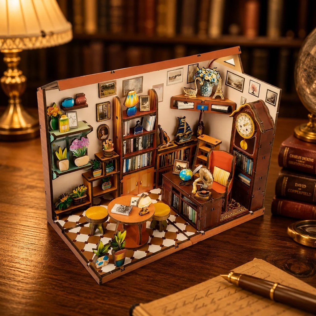 Nhà máy Bán buôn DIY Book Nook Kit Tom 's Bookstore Nhà thu nhỏ, Sách xếp hình bằng gỗ 3D
