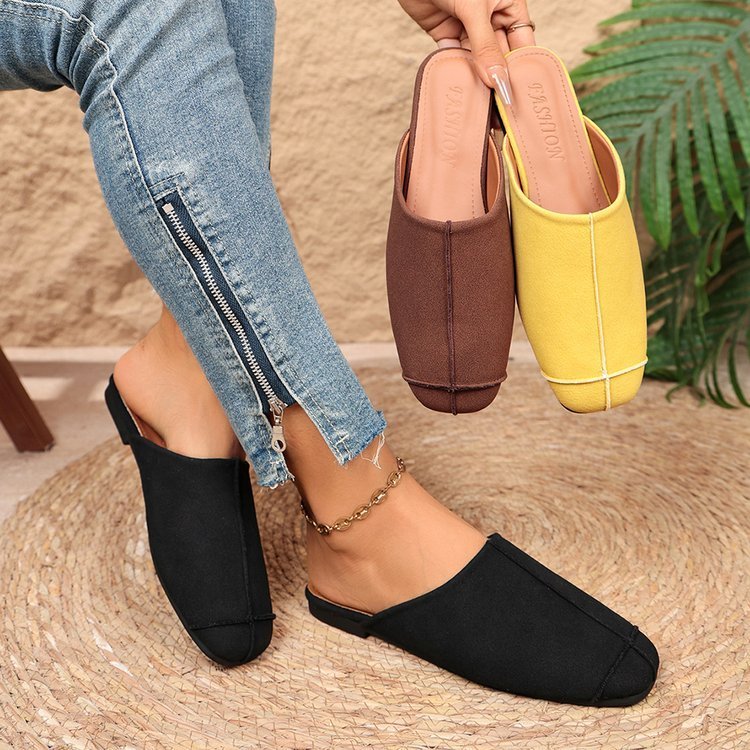 Nữ Mũi Vuông Khâu Muller Sandal Giả Da Lộn Gót Bao Chân Bằng Thường Ngày Đi Lại Hàng Ngày Giày Mulle
