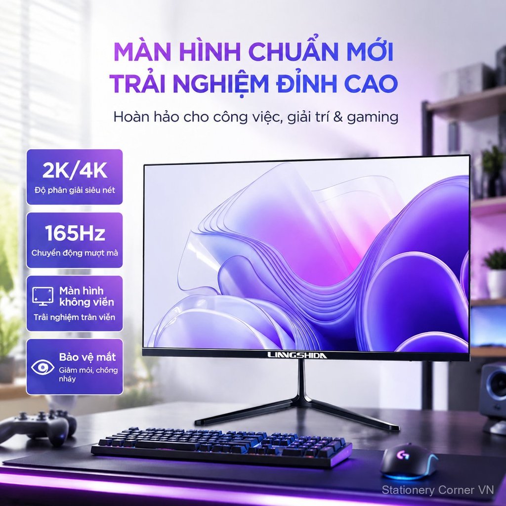 Màn hình máy tính 24 27 32 inch 2K 165Hz 4K không viền, hình ảnh sắc nét cho game thủ văn phòng, bền