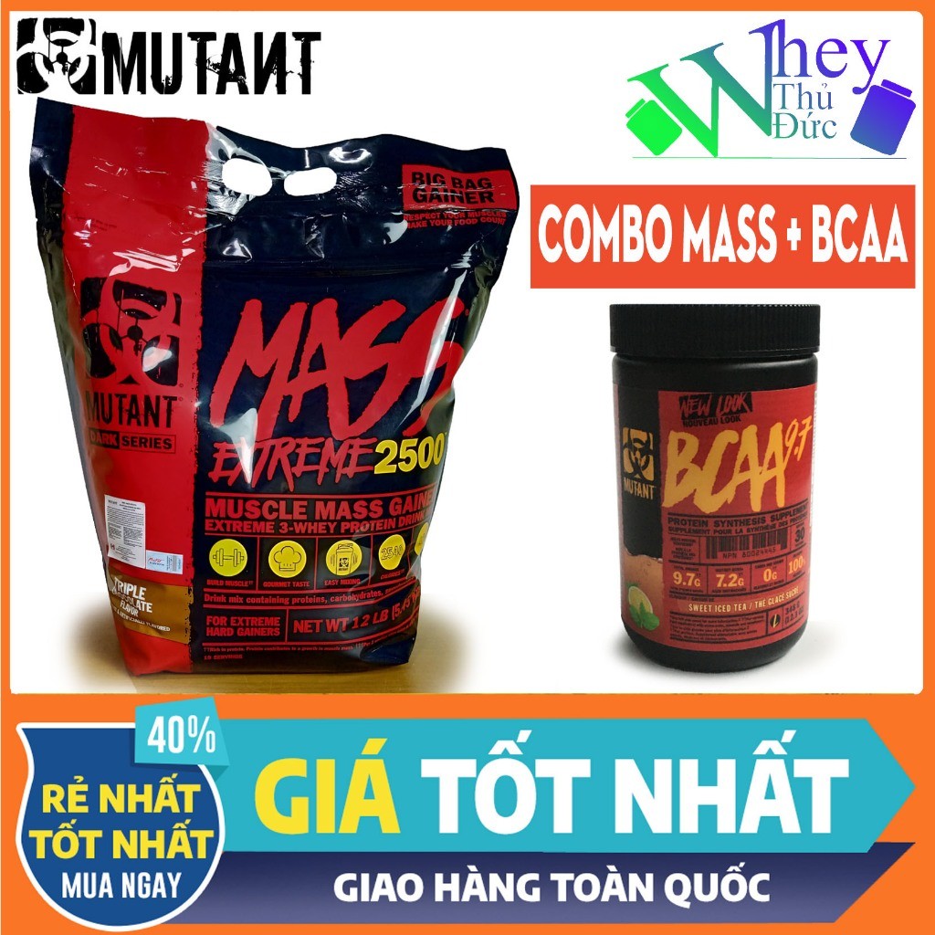 Combo Mutant Mass EXTreme 2500 12Lbs Socola và BCAA Mutant- Sữa tăng cân tăng cơ bổ sung protein