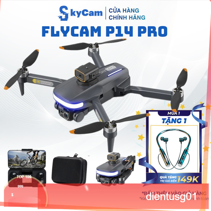 Flycam P14 Pro, flycam giá rẻ Động Cơ Không Chổi Than, tránh va chạm, hợp với người mới chơi