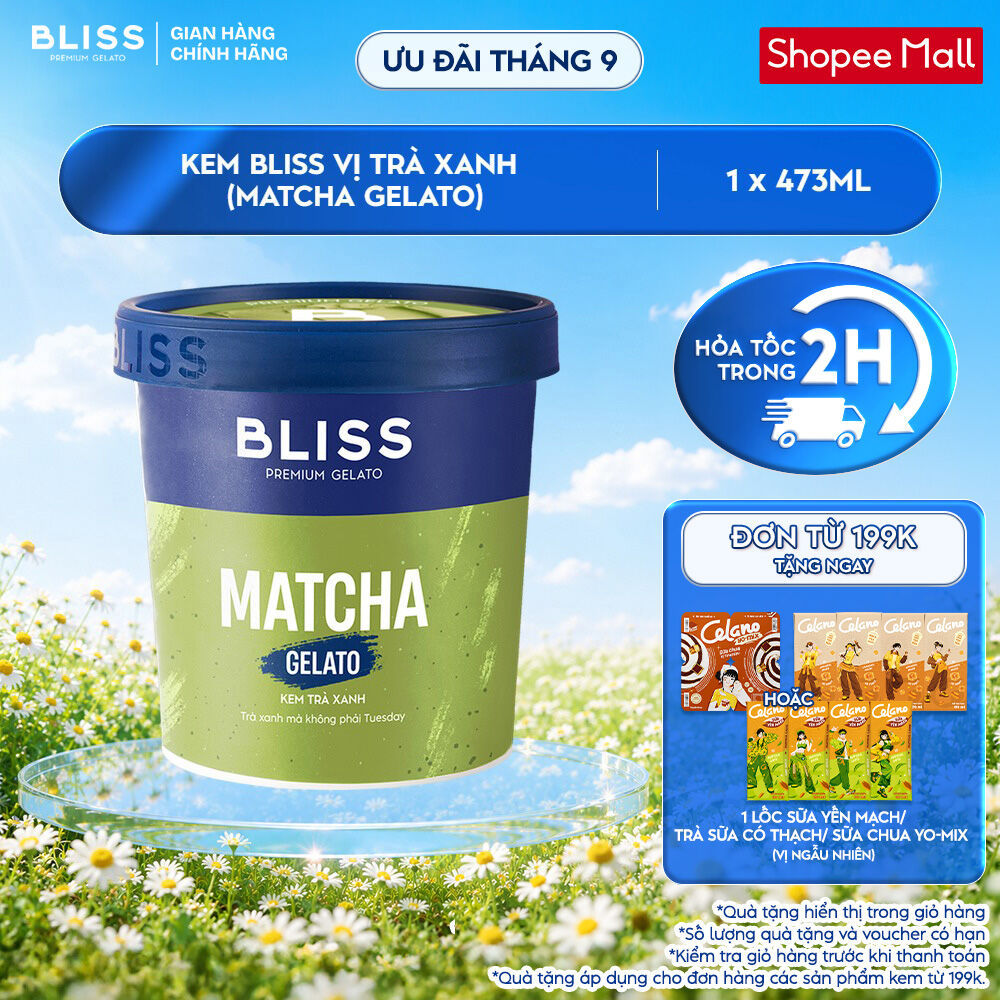 [Hỏa tốc HN/HCM] Kem BLISS vị Trà Xanh (Matcha Gelato) hộp 473ml