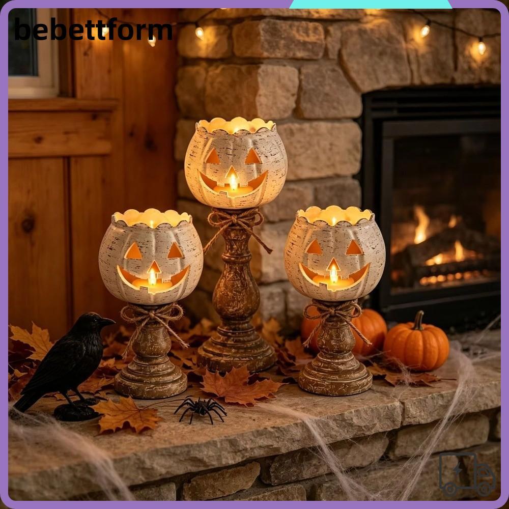 LUCKY Bí Ngô Tealight Candle Holder, Cutout Face Scalloped Top Pumpkin Tealight Holder, Retro Gỗ-Loo