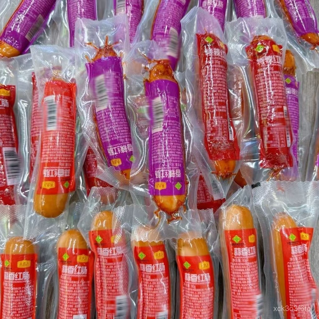Xúc xích đỏ 80g vị tỏi cay nướng ngô ăn liền, xúc xích hun khói bán sỉ thùng lớn