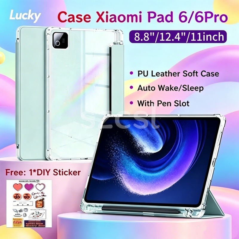 Ốp Lưng Cho Xiaomi Pad 6 / 6 Pro 11inch Có Khe Cắm Bút Vỏ Bảo Vệ Từ Tính MiPad 8 / 8Pro Có Mặt Sau Trong Suốt Cho Xiaomi Pad Mini 8.8inch