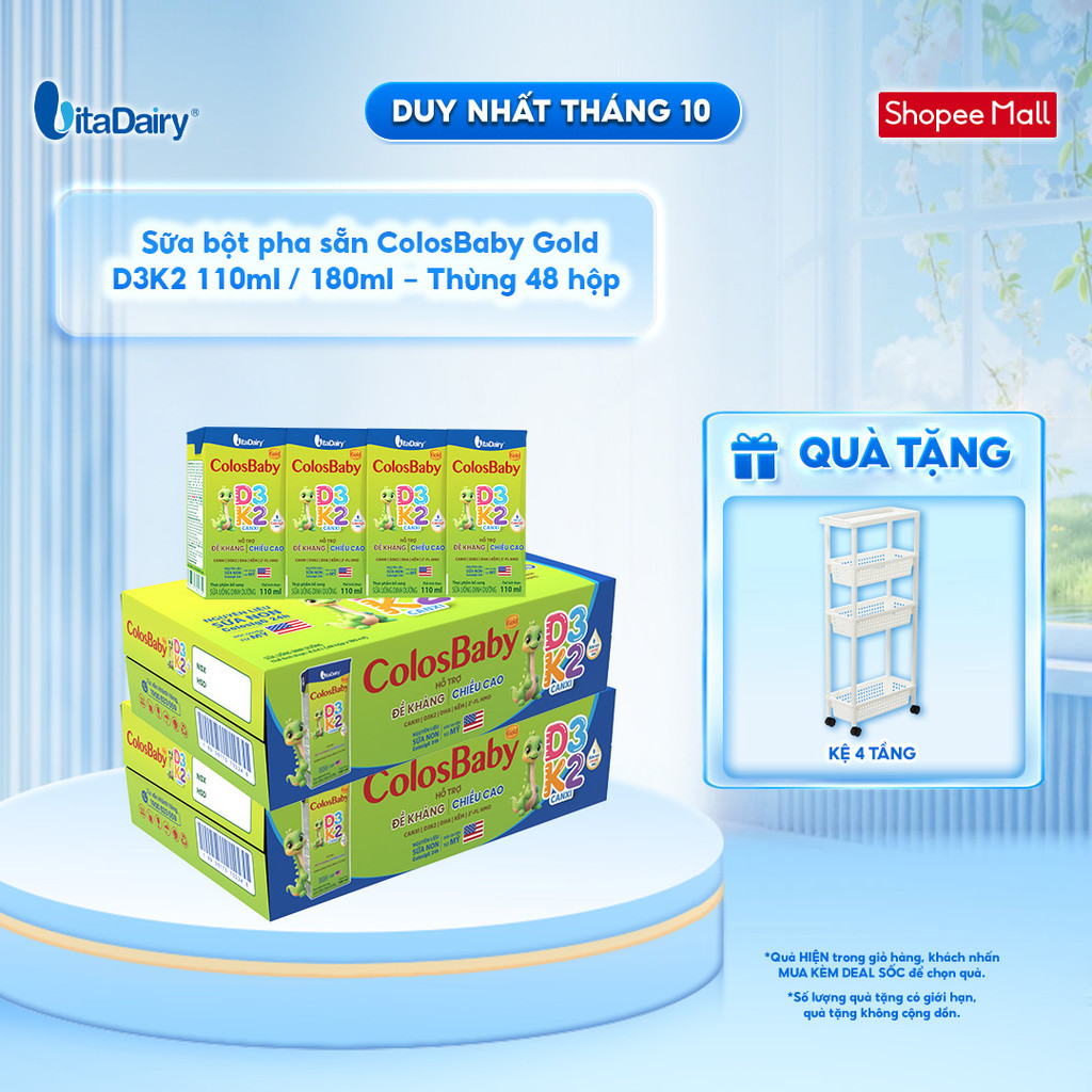 [Combo 2 thùng 48 HỘP] Sữa uống dinh dưỡng ColosBaby Gold D3K2 110ml/180ml – Bổ sung canxi, hỗ trợ xương chắc khỏe